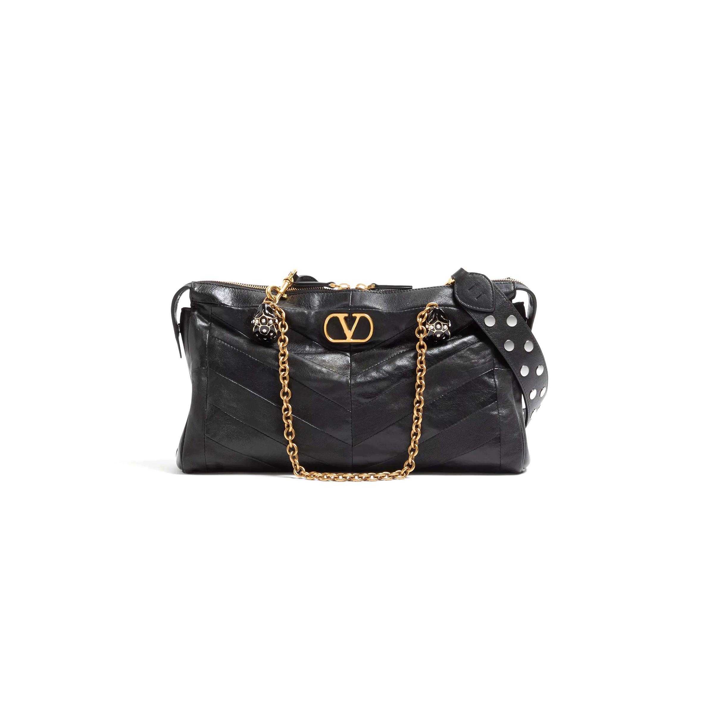 VALENTINO GARAVANI PANTHEA SHOULDER BAG IN NAPPA LEATHER WITH CHEVRON PATTERN 7W0B0S70UYF_0NO (33*19.5*9cm)